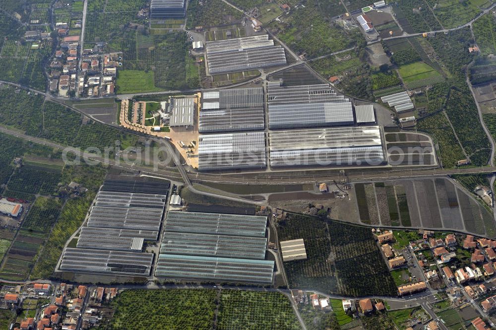 Spinoli from above - Vegetable production in greenhouses in Sicily in Italy Spinoli