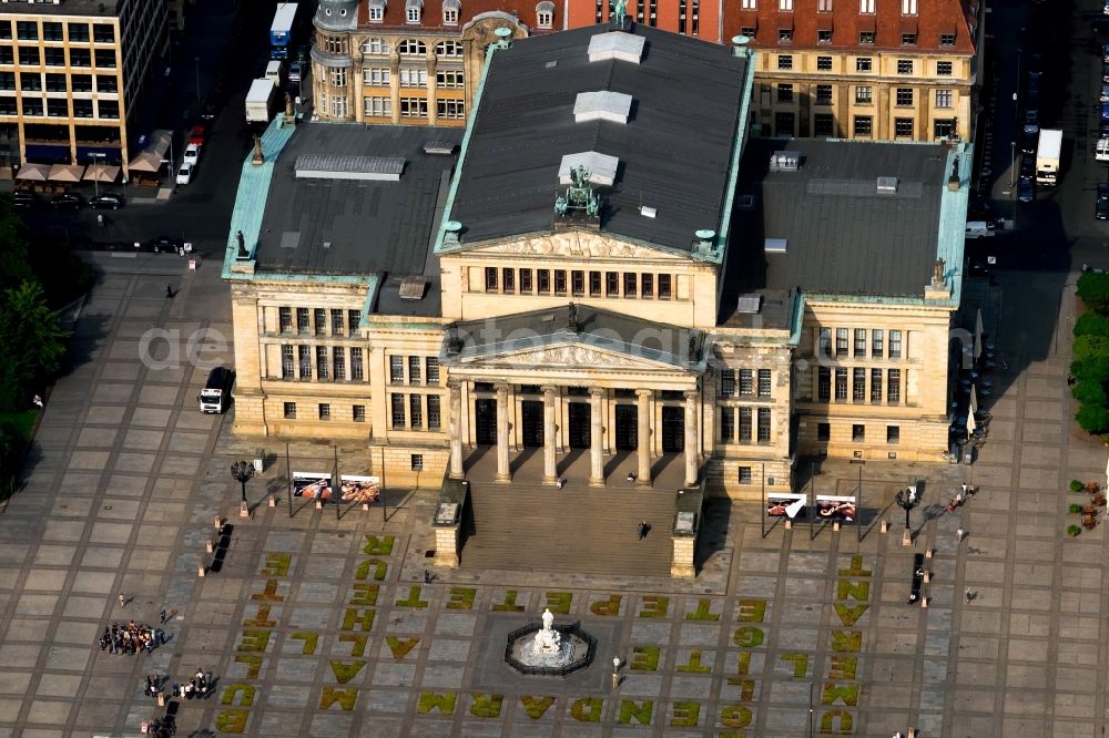 Berlin from the bird's eye view: Gendarmenmarkt square with the French Cathedral in Berlin Mitte