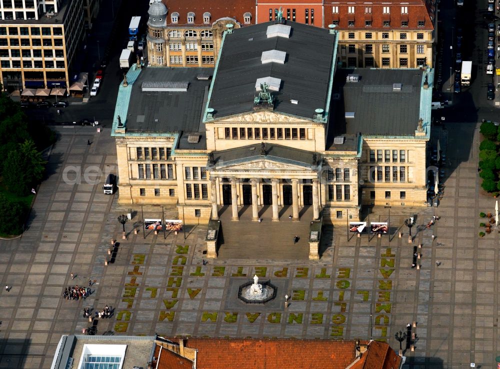 Berlin from above - Place area Gendarmenmarkt with the building ensemble German and French Cathedral, Schauspielhaus in Berlin Mitte