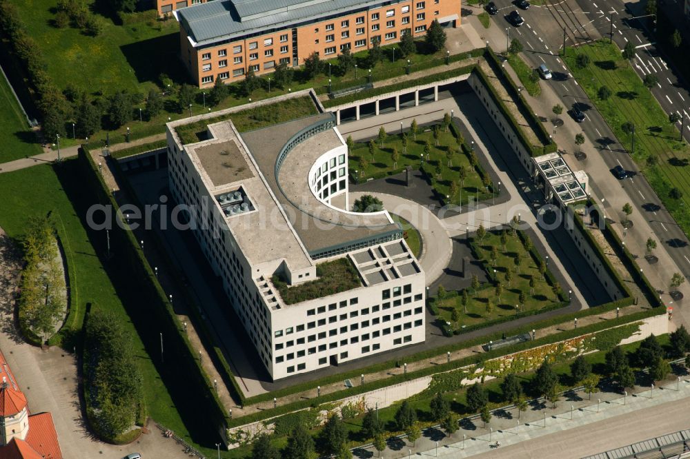 Aerial photograph Karlsruhe - Administrative building of the State Authority Generalbundesanwalt beim Bundesgerichtshof in the district Suedweststadt in Karlsruhe in the state Baden-Wurttemberg, Germany