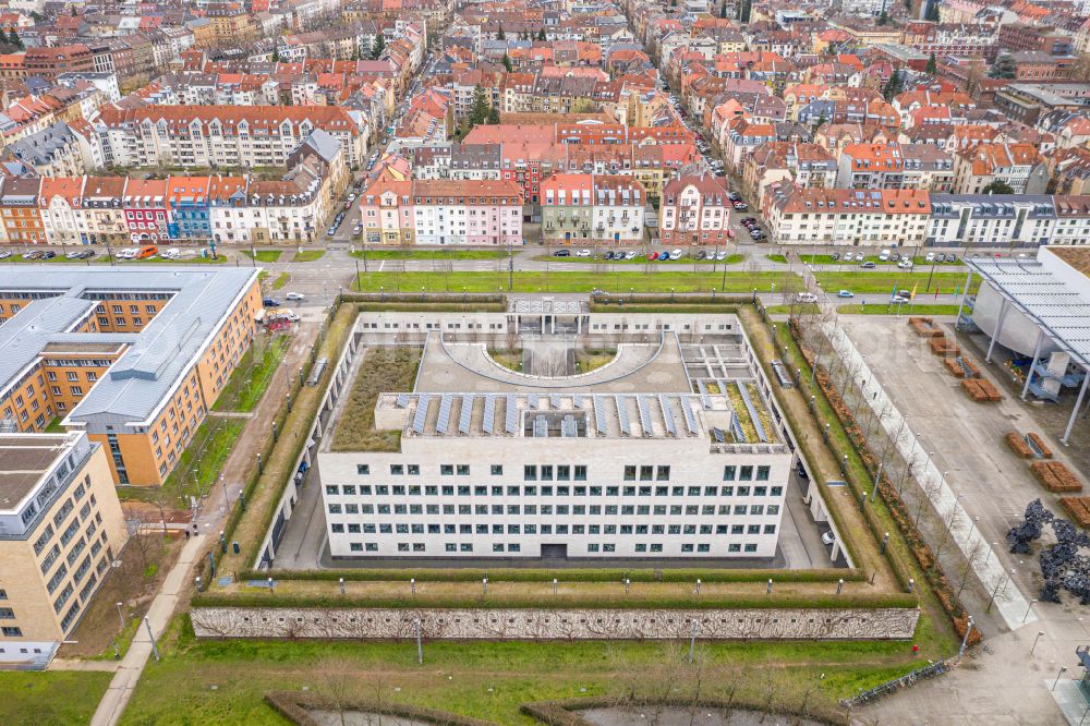 Aerial image Karlsruhe - Administrative building of the State Authority Generalbundesanwalt beim Bundesgerichtshof in the district Suedweststadt in Karlsruhe in the state Baden-Wurttemberg, Germany