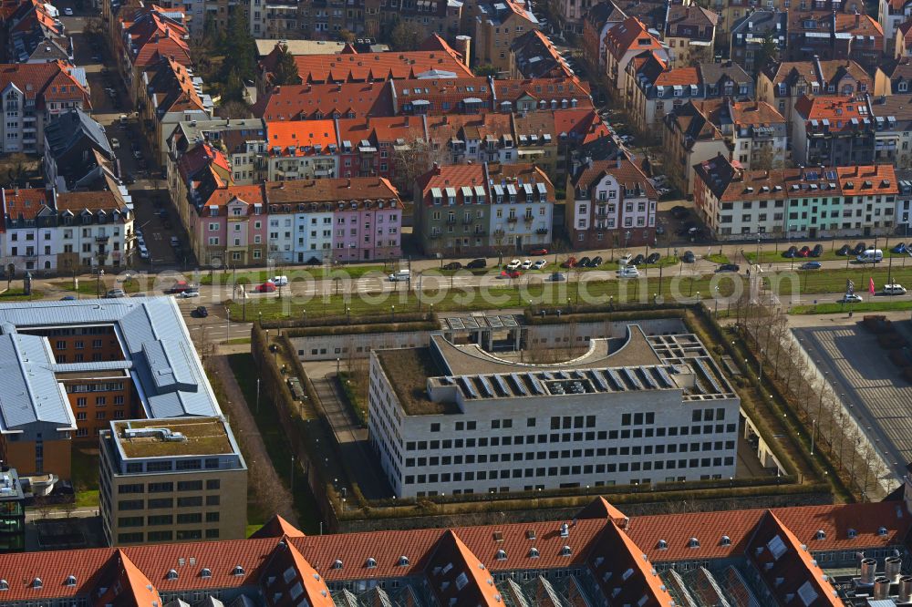 Karlsruhe from the bird's eye view: Administrative building of the State Authority Generalbundesanwalt beim Bundesgerichtshof in the district Suedweststadt in Karlsruhe in the state Baden-Wurttemberg, Germany