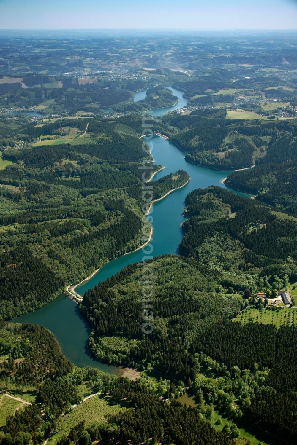 Gummersbach from above - View of the Genkeltalsperre in Gummersbach in the state of North Rhine-Westphalia