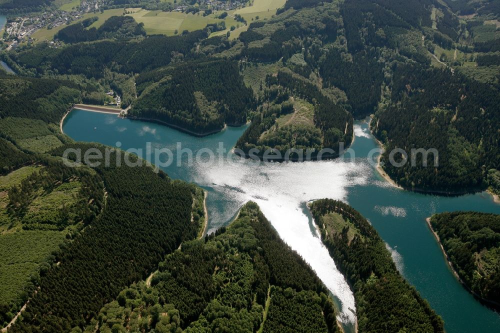 Gummersbach from above - View of the Genkeltalsperre in Gummersbach in the state of North Rhine-Westphalia