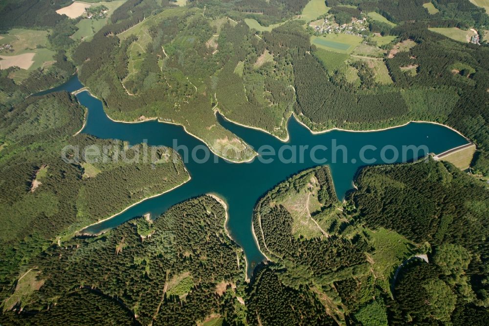 Gummersbach from above - View of the Genkeltalsperre in Gummersbach in the state of North Rhine-Westphalia