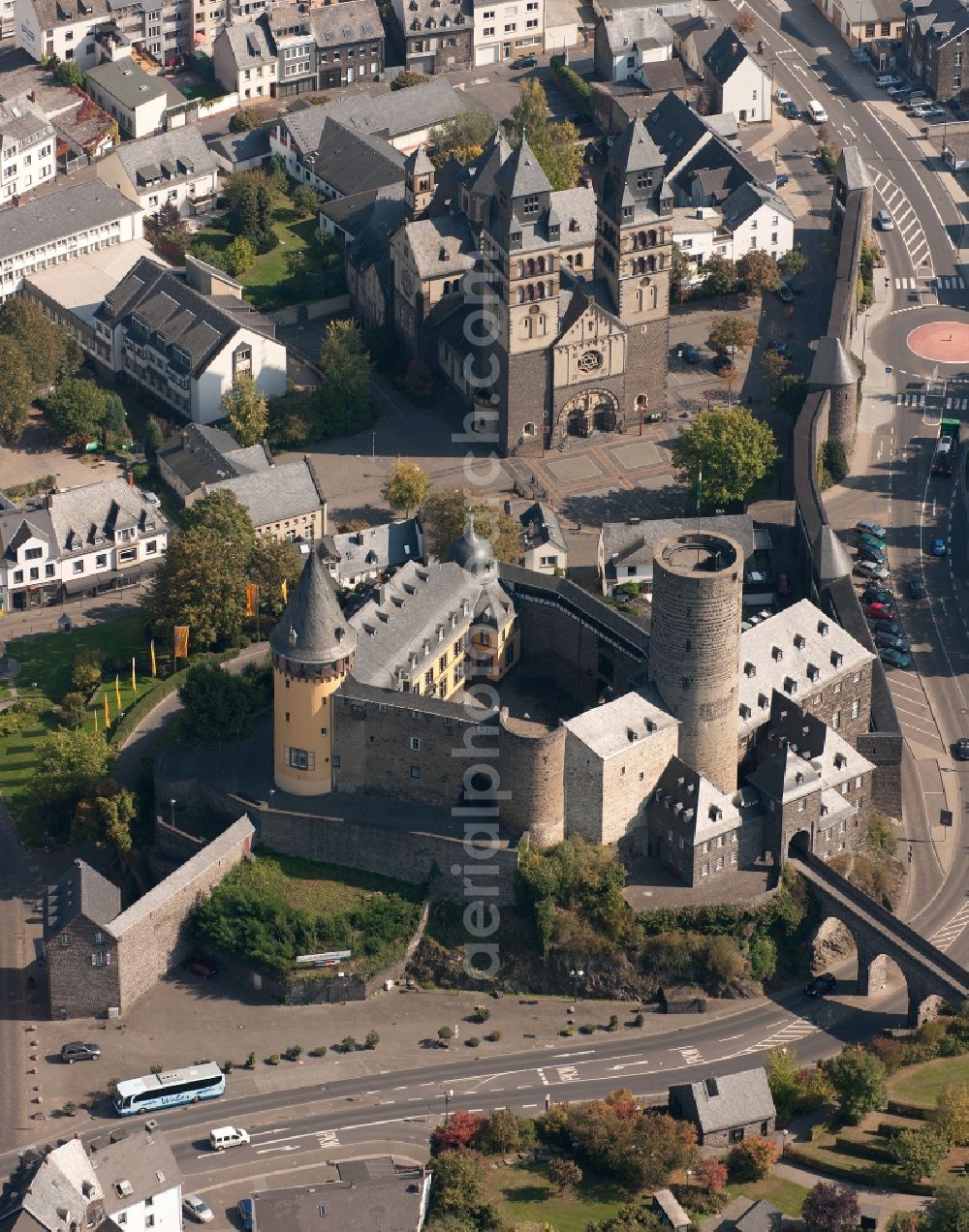 Mayen from above - Genoveva Castle - landmark of the city of Mayen in Rhineland-Palatinate