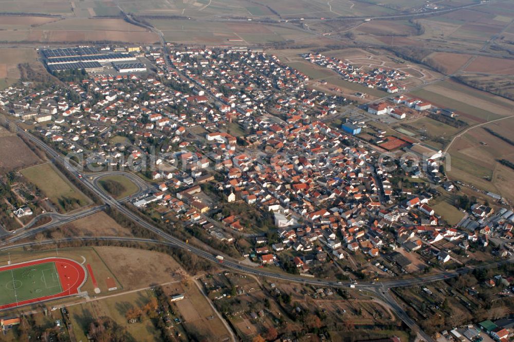 Gensingen from above - Gensingen18.03.2006 Blick auf die Ortsgemeinde Gensingen im Landkreis Mainz-Bingen in Rheinland-Pfalz. Sie gehört der Verbandsgemeinde Sprendlingen-Gensingen an, die ihren Verwaltungssitz in der Gemeinde Sprendlingen hat.