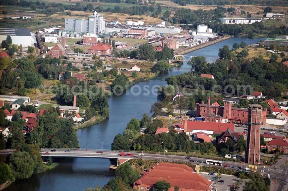 Aerial photograph Genthin - Blick auf die Genthiner Brücke am Elbe-Havel-Kanal