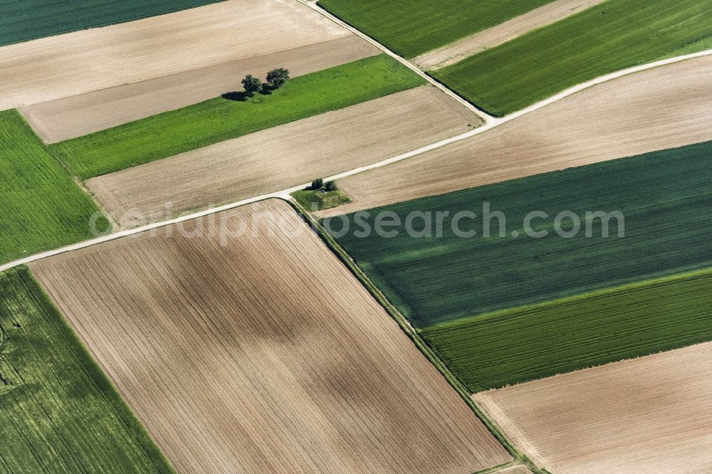 Rennertshofen from above - Plowed field and Wiese in Rennertshofen in the state Bavaria, Germany