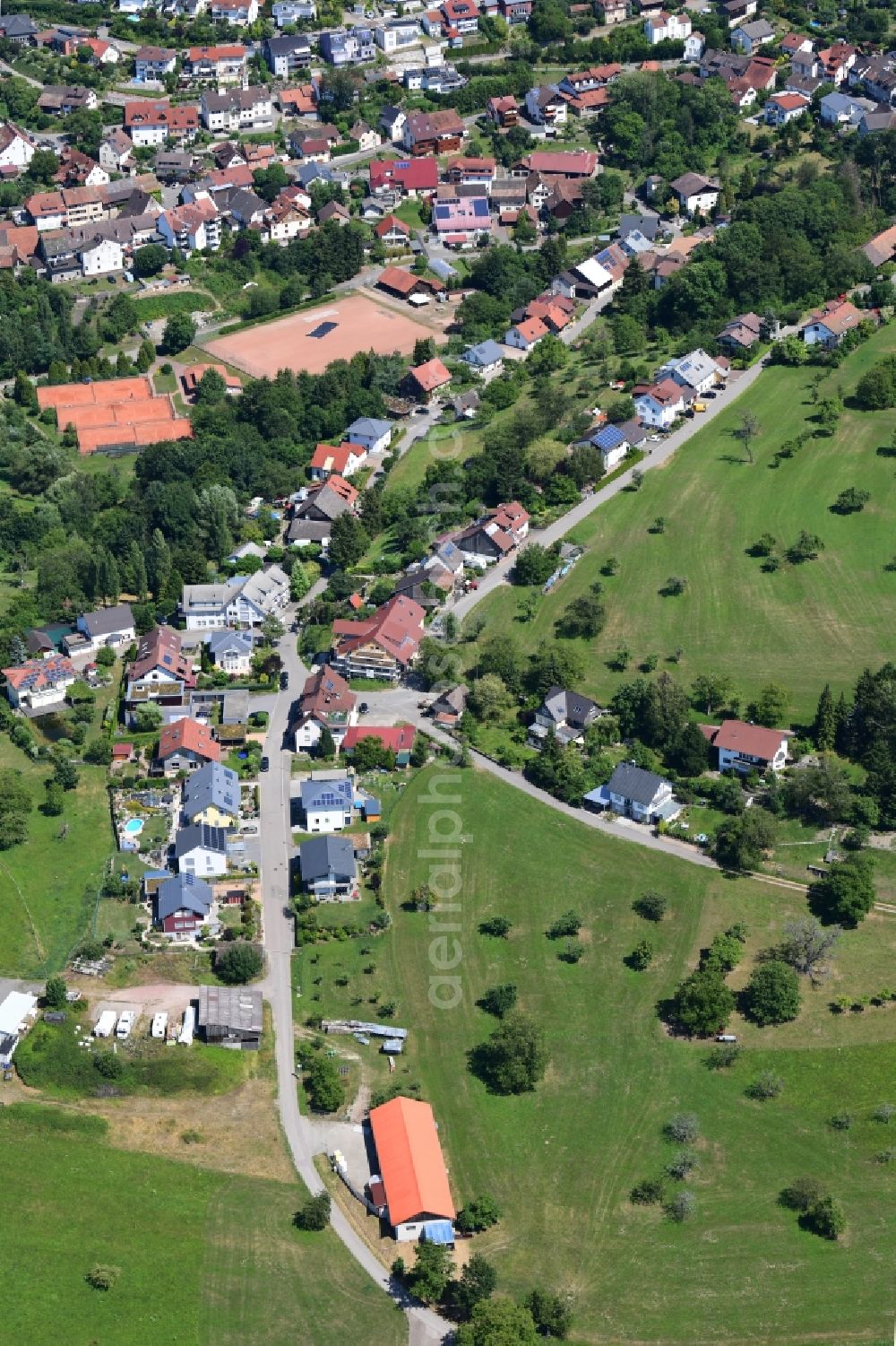 Schopfheim from the bird's eye view: New construction residential area of detached housing estate Enningen II in the district Wiechs in Schopfheim in the state Baden-Wurttemberg, Germany