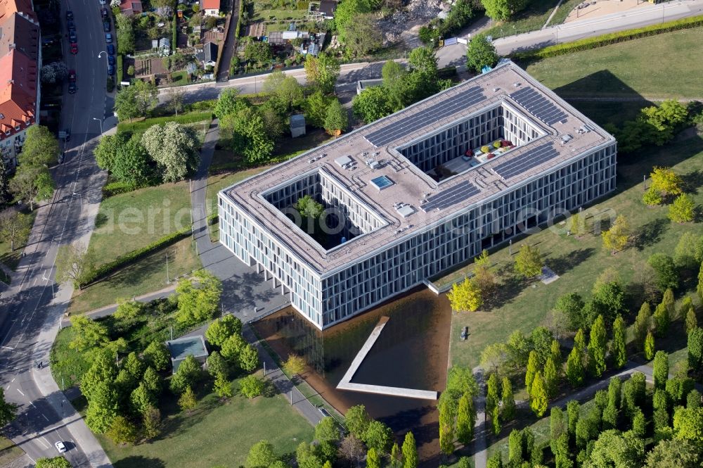 Aerial image Erfurt - Court- Building complex of the Bundesarbeitsgericht on Hugo-Preuss-Platz in Erfurt in the state Thuringia, Germany