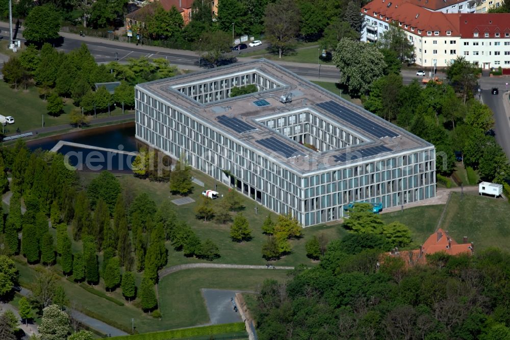 Aerial photograph Erfurt - Court- Building complex of the Bundesarbeitsgericht on Hugo-Preuss-Platz in Erfurt in the state Thuringia, Germany