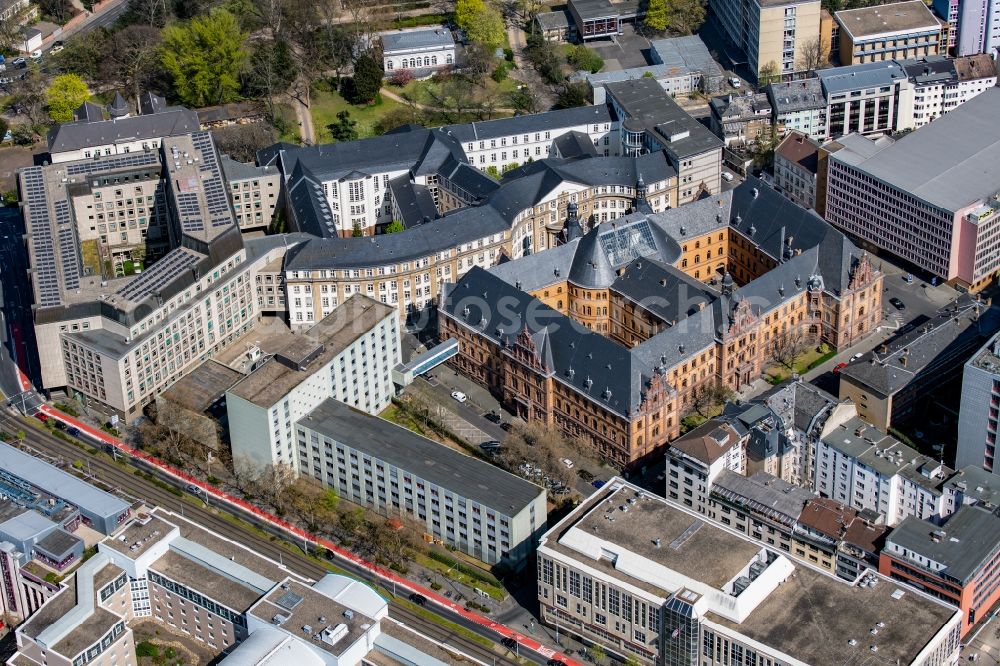 Frankfurt am Main from above - Court- Building complex of on Heiligkreuzgasse - Klapperfeldstrasse in the district Innenstadt in Frankfurt in the state Hesse, Germany