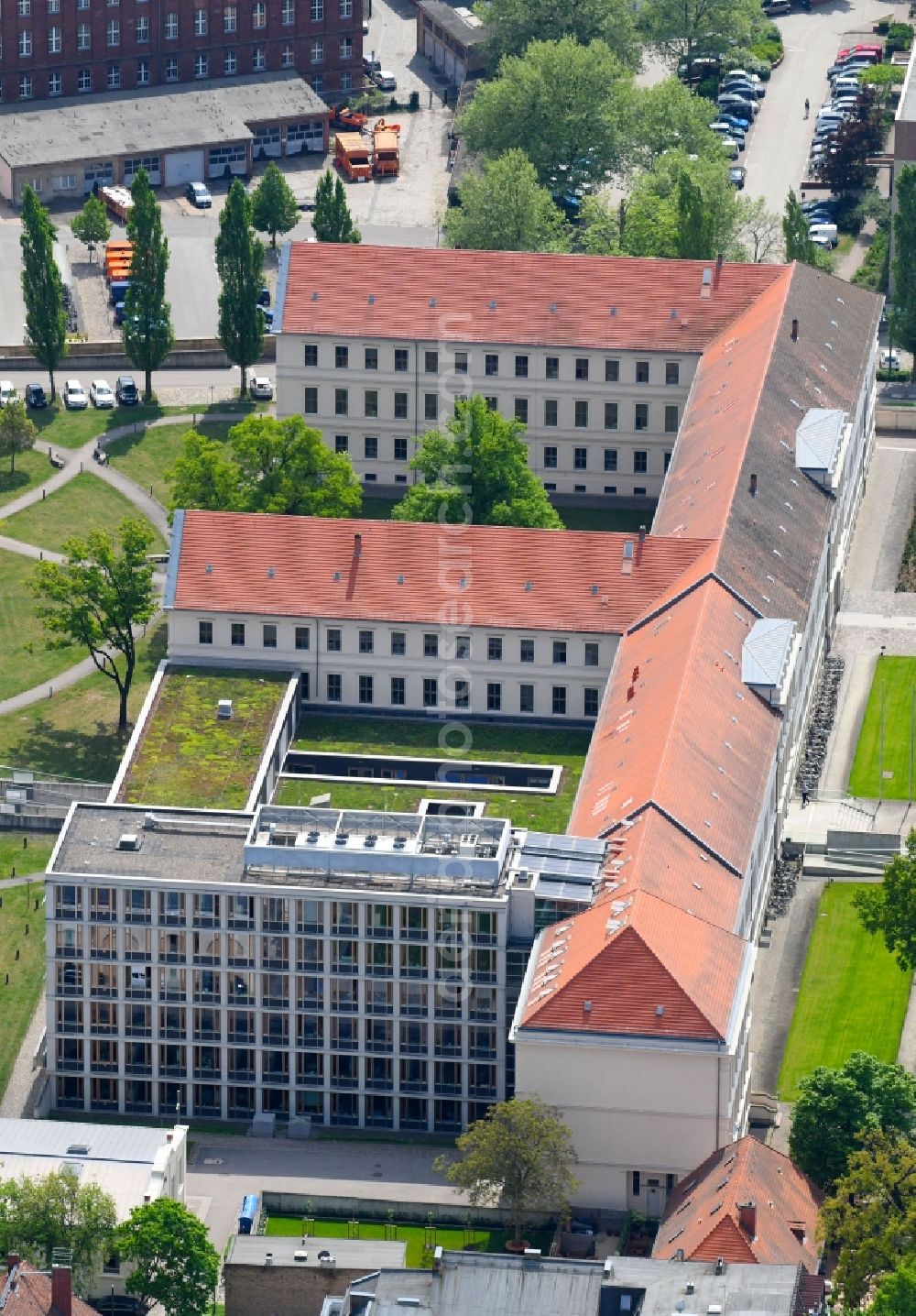 Aerial image Potsdam - Court- Building complex of the Landgericht Potsdam on Jaegerallee in Potsdam in the state Brandenburg, Germany