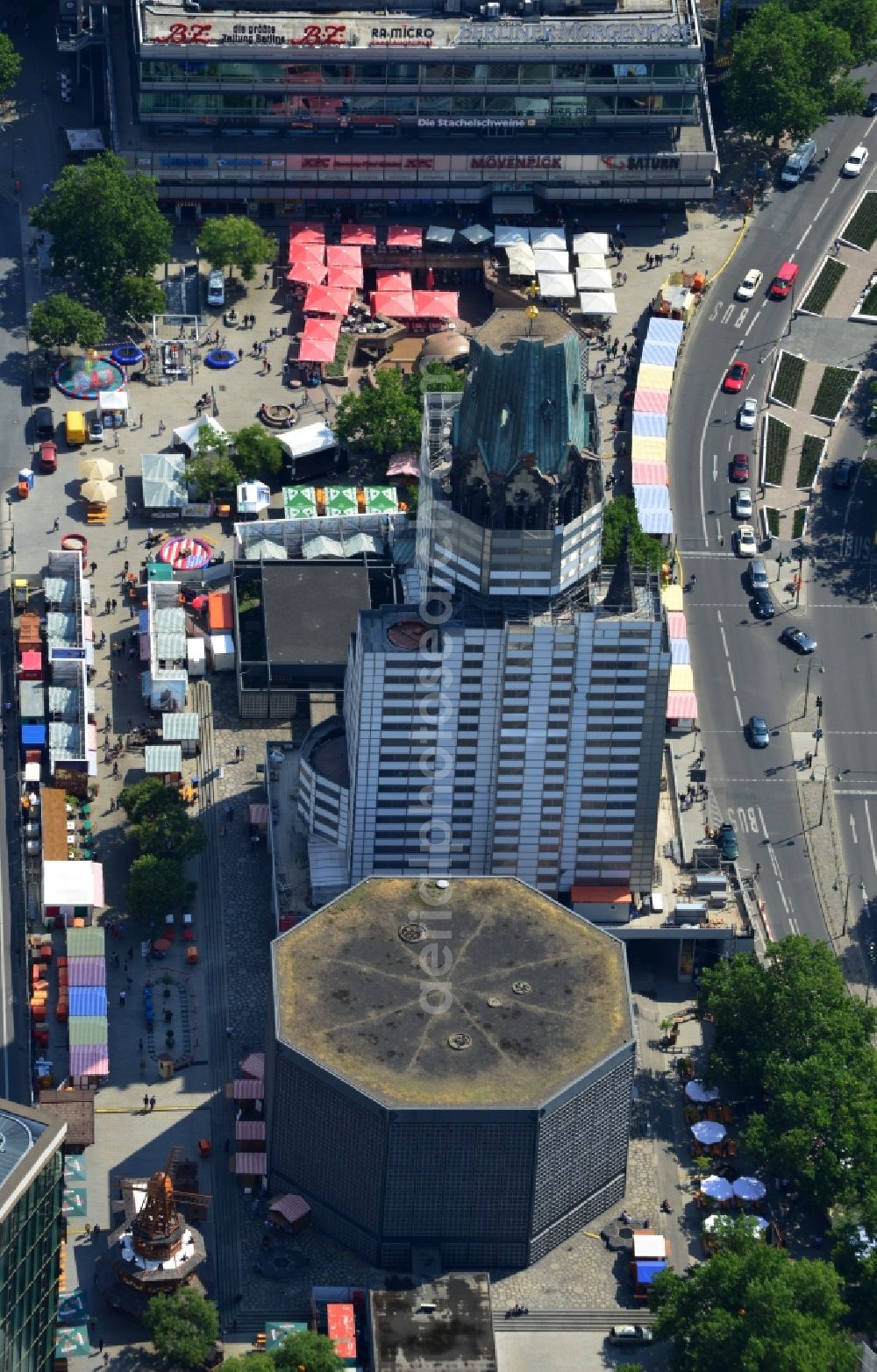 Berlin Charlottenburg from above - Kaiser Wilhelm Memorial Church in Berlin-Charlottenburg