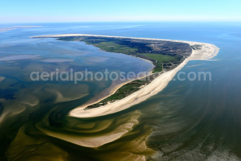 Norddorf from above - Total View of the North Sea Island Amrum with a beach landscape and a small bay in the state Schleswig-Holstein