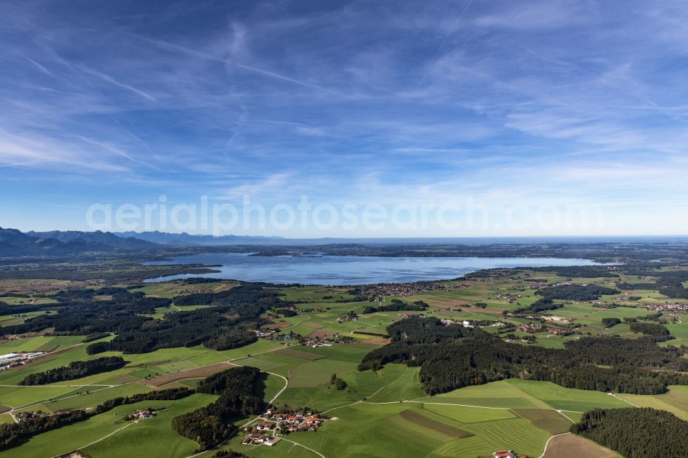 Übersee from the bird's eye view: Lake Island in Chiemsee in Uebersee in the state Bavaria, Germany