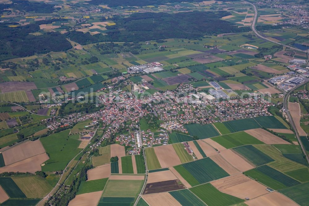 Aerial image Jettingen - City area with outside districts and inner city area in Jettingen in the state Baden-Wurttemberg, Germany