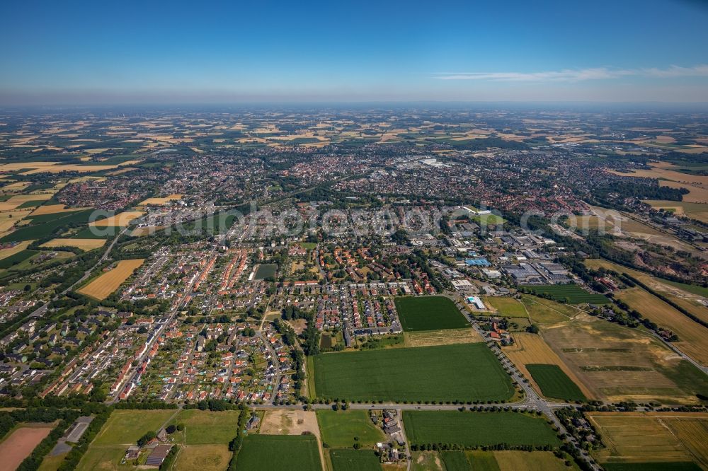 Ahlen from the bird's eye view: City area with outside districts and inner city area in Ahlen in the state North Rhine-Westphalia, Germany