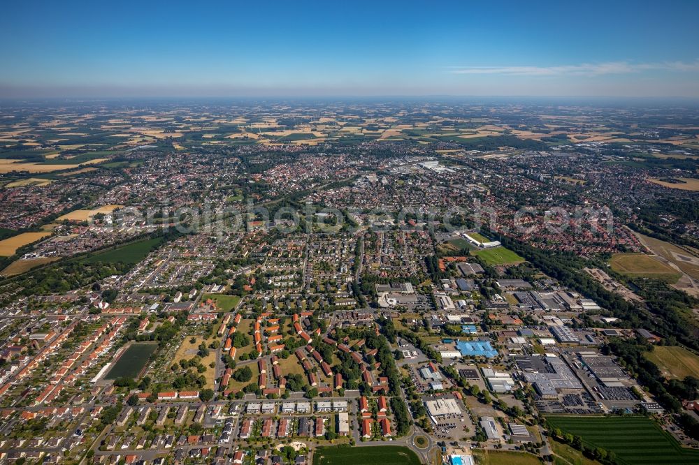 Ahlen from above - City area with outside districts and inner city area in Ahlen in the state North Rhine-Westphalia, Germany