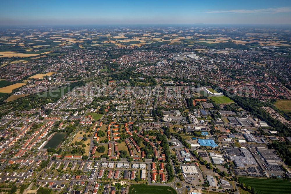 Ahlen from the bird's eye view: City area with outside districts and inner city area in Ahlen in the state North Rhine-Westphalia, Germany