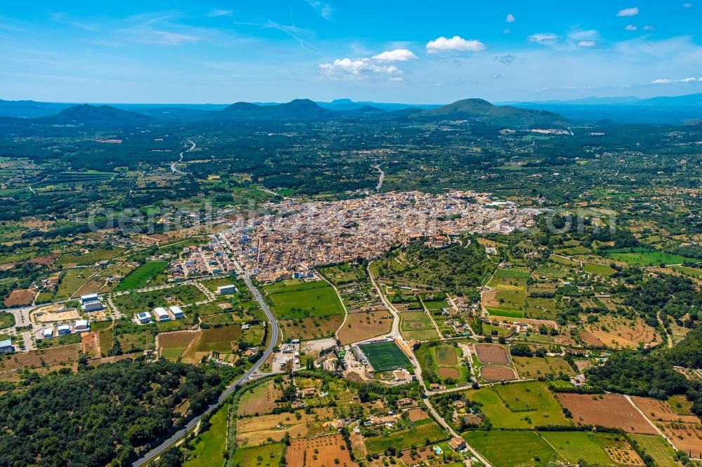 Aerial image Arta - City area with outside districts and inner city area in Arta in Balearische Insel Mallorca, Spain