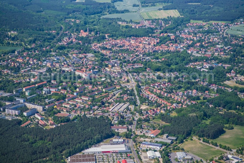 Bad Belzig from the bird's eye view: City area with outside districts and inner city area in Bad Belzig in the state Brandenburg, Germany