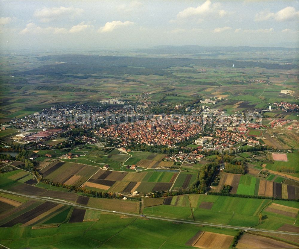 Bad Windsheim from the bird's eye view: City area with outside districts and inner city area in Bad Windsheim in the state Bavaria, Germany