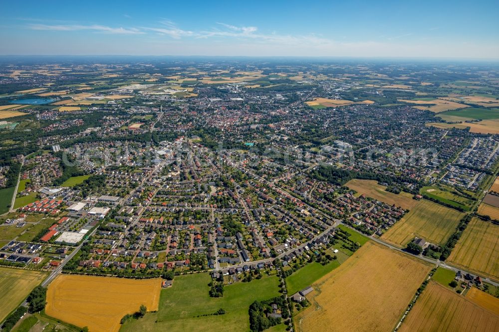 Beckum from the bird's eye view: City area with outside districts and inner city area in Beckum in the state North Rhine-Westphalia, Germany