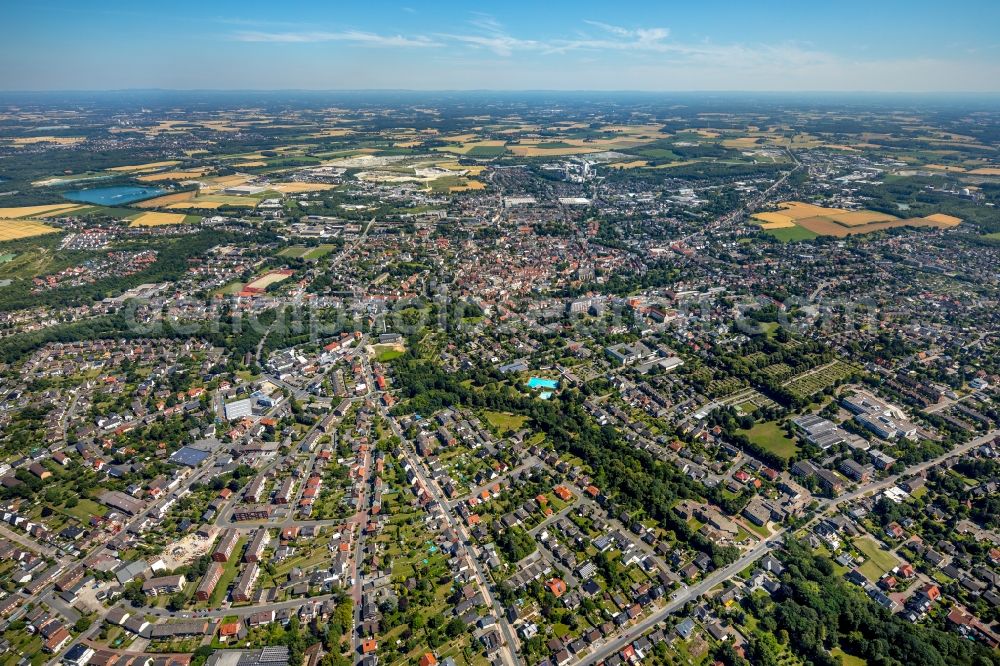 Aerial photograph Beckum - City area with outside districts and inner city area in Beckum in the state North Rhine-Westphalia, Germany