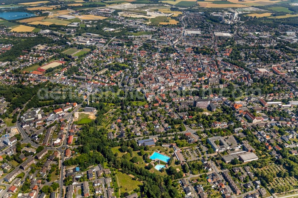 Aerial photograph Beckum - City area with outside districts and inner city area in Beckum in the state North Rhine-Westphalia, Germany