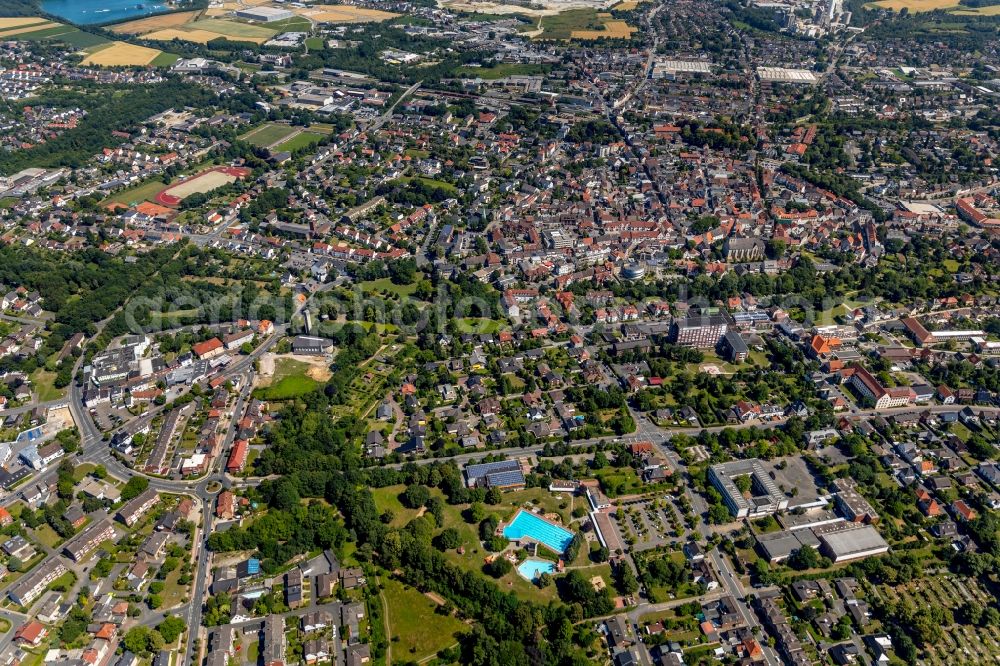 Beckum from above - City area with outside districts and inner city area in Beckum in the state North Rhine-Westphalia, Germany