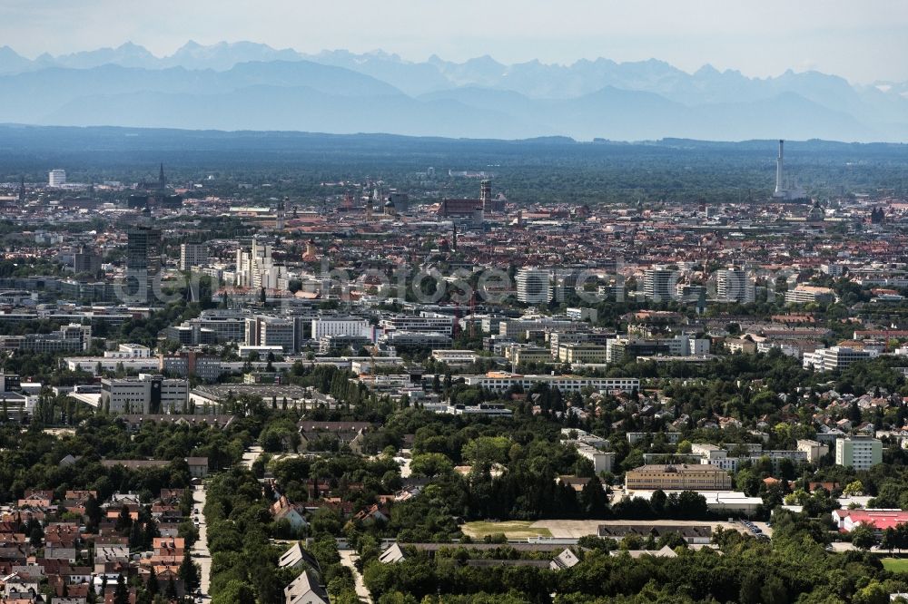 München from the bird's eye view: City area with outside districts and inner city area in Munich in the state Bavaria, Germany