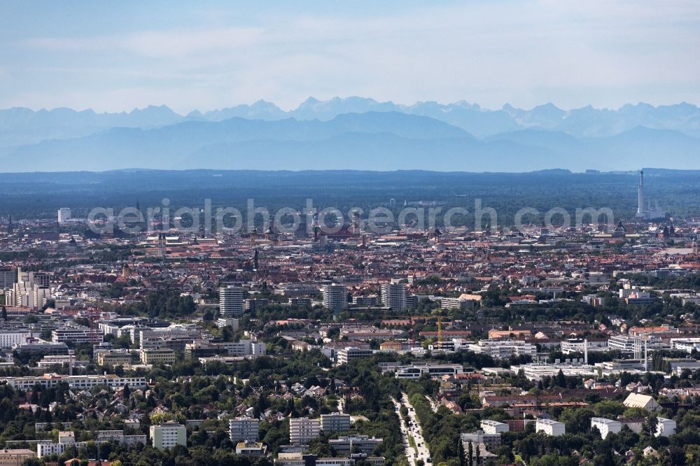 München from the bird's eye view: City area with outside districts and inner city area in Munich in the state Bavaria, Germany