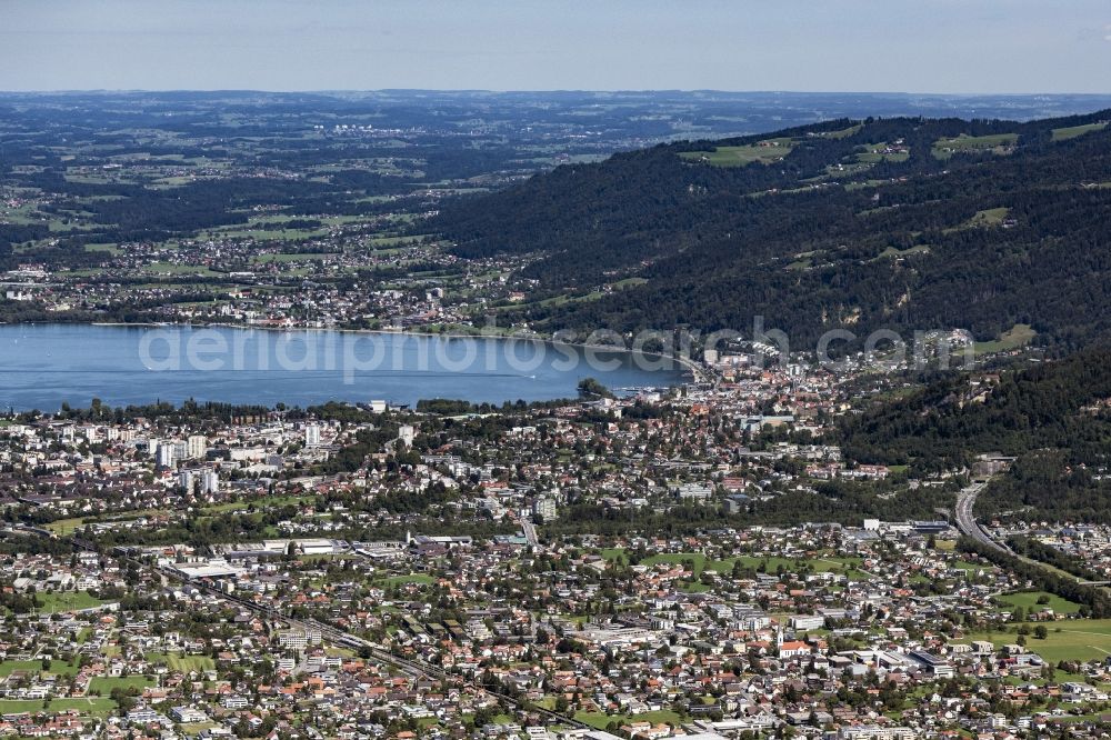 Bregenz from above - City area with outside districts and inner city area in Bregenz in Vorarlberg, Austria