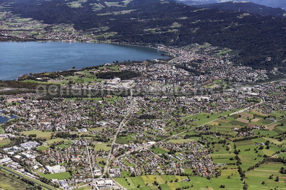 Bregenz from the bird's eye view: City area with outside districts and inner city area in Bregenz in Vorarlberg, Austria