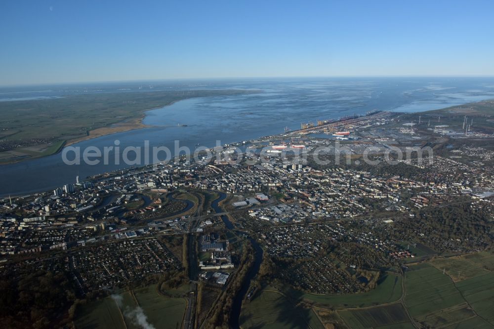 Bremerhaven from the bird's eye view: City area with outside districts and inner city area in Bremerhaven in the state Bremen, Germany