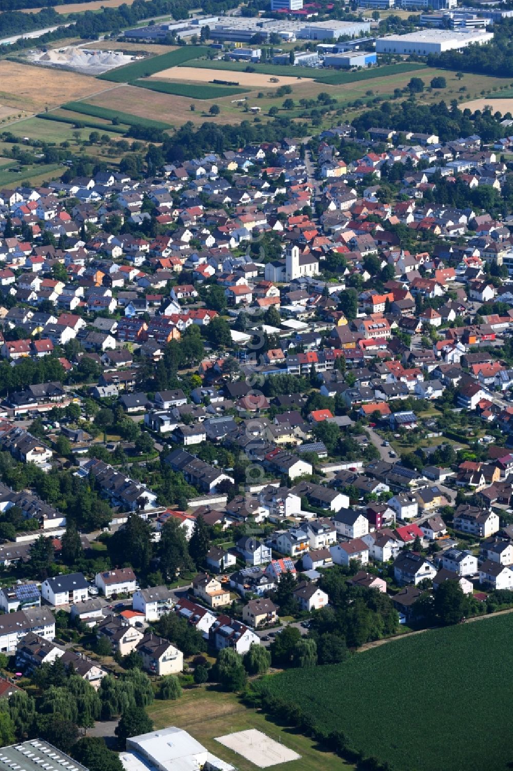 Bruchhausen from the bird's eye view: City area with outside districts and inner city area in Bruchhausen in the state Baden-Wurttemberg, Germany