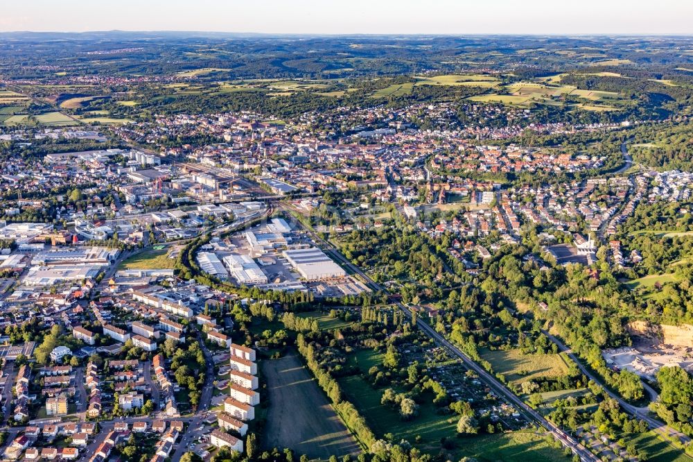 Aerial photograph Bruchsal - City area with outside districts and inner city area in Bruchsal in the state Baden-Wurttemberg, Germany