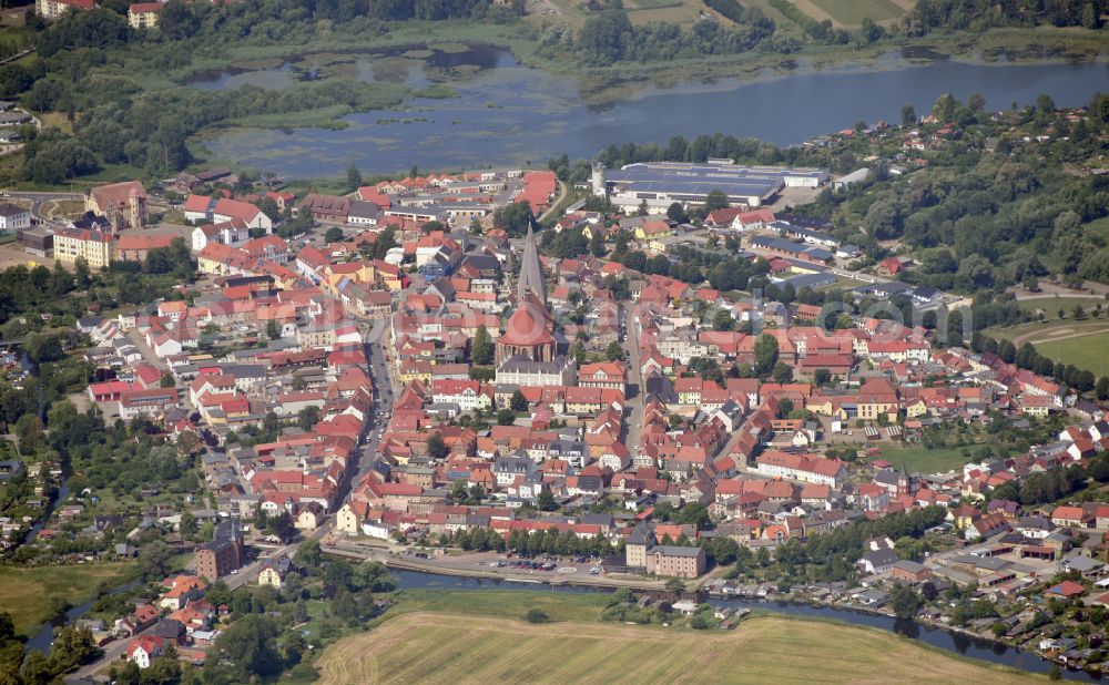 Aerial photograph Bützow - City area with outside districts and inner city area in Buetzow in the state Mecklenburg - Western Pomerania, Germany