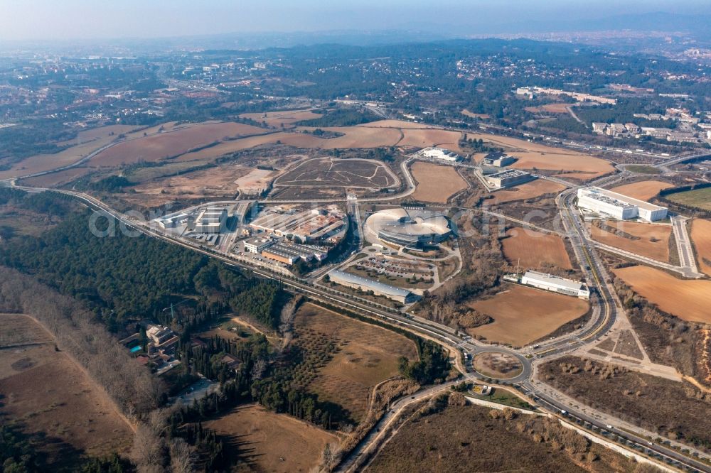 Cerdanyola del Valles from the bird's eye view: City area with outside districts and inner city area in Cerdanyola del Valles in Catalunya - Katalonien, Spain