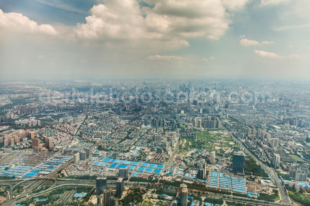 Chengdu Shi from above - City area with outside districts and inner city area in Chengdu Shi in Sichuan Sheng, China