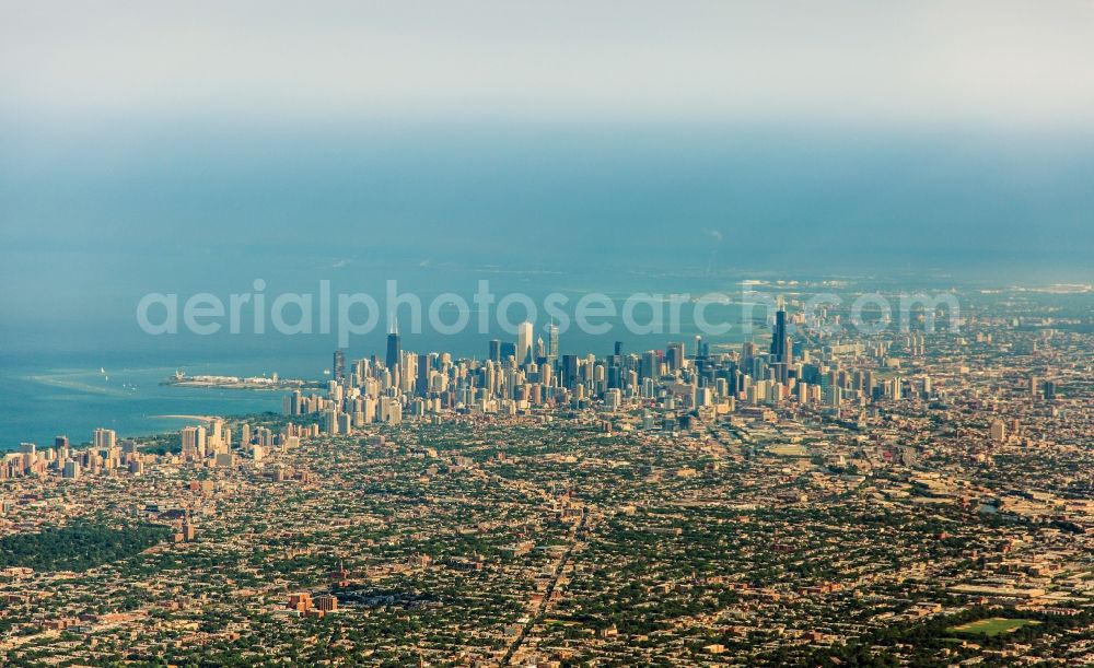 Chicago from the bird's eye view: City area with outside districts and inner city area in Chicago in Illinois, United States of America