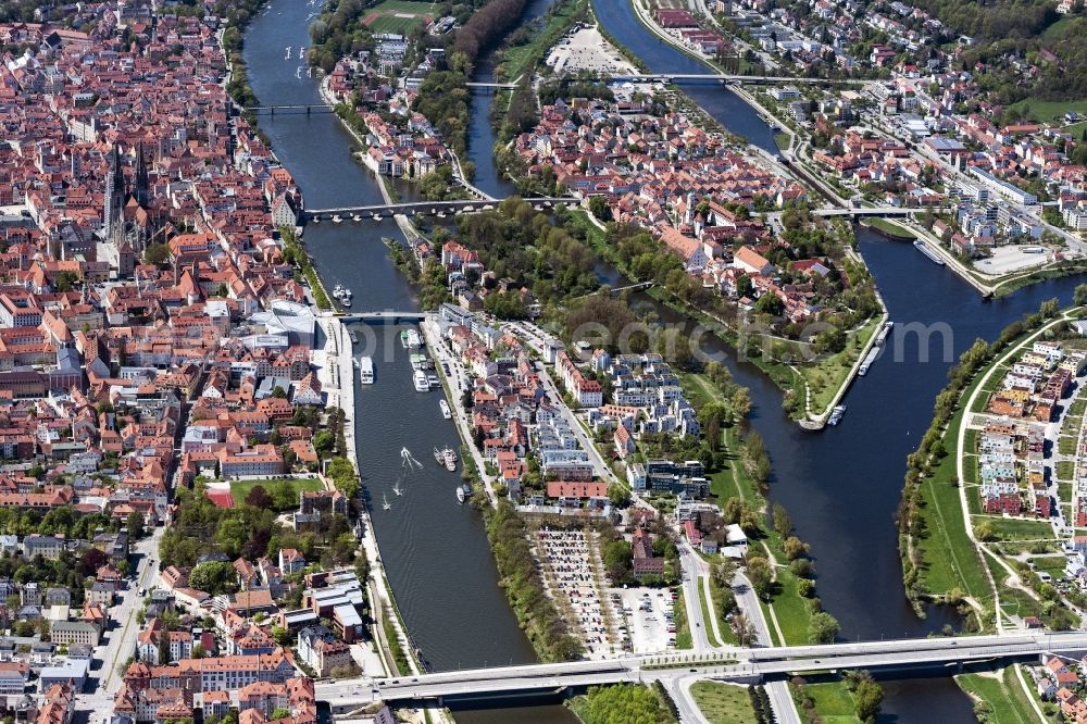 Regensburg from above - City area with outside districts and inner city area in Regensburg in the state Bavaria, Germany