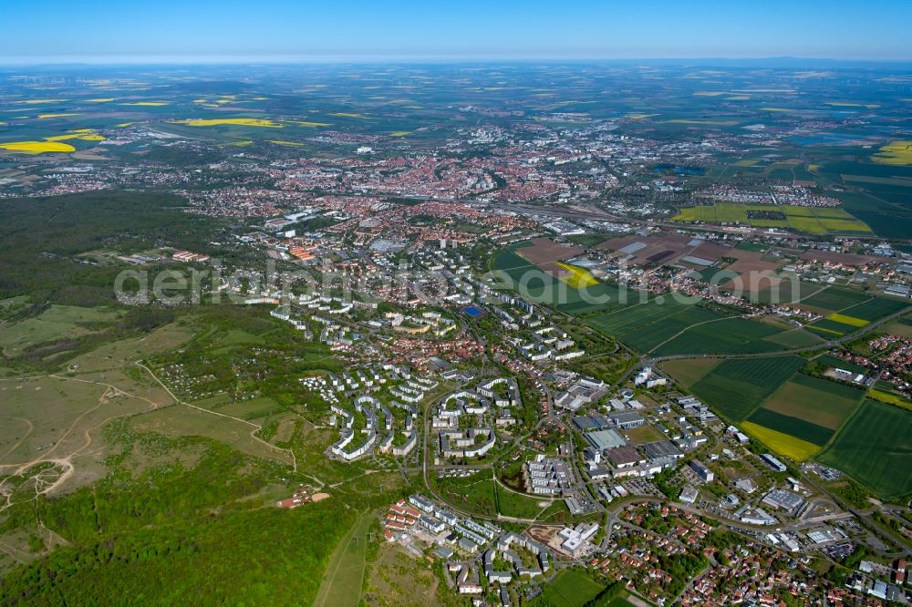 Erfurt from above - City area with outside districts and inner city area in Erfurt in the state Thuringia, Germany