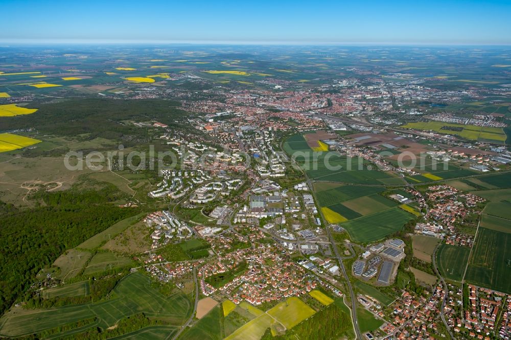 Erfurt from the bird's eye view: City area with outside districts and inner city area in Erfurt in the state Thuringia, Germany