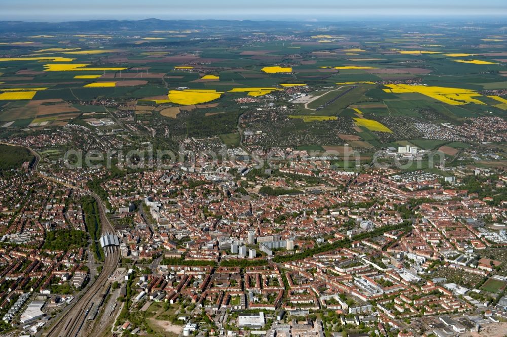 Erfurt from above - City area with outside districts and inner city area in Erfurt in the state Thuringia, Germany