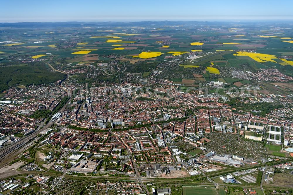 Erfurt from the bird's eye view: City area with outside districts and inner city area in Erfurt in the state Thuringia, Germany