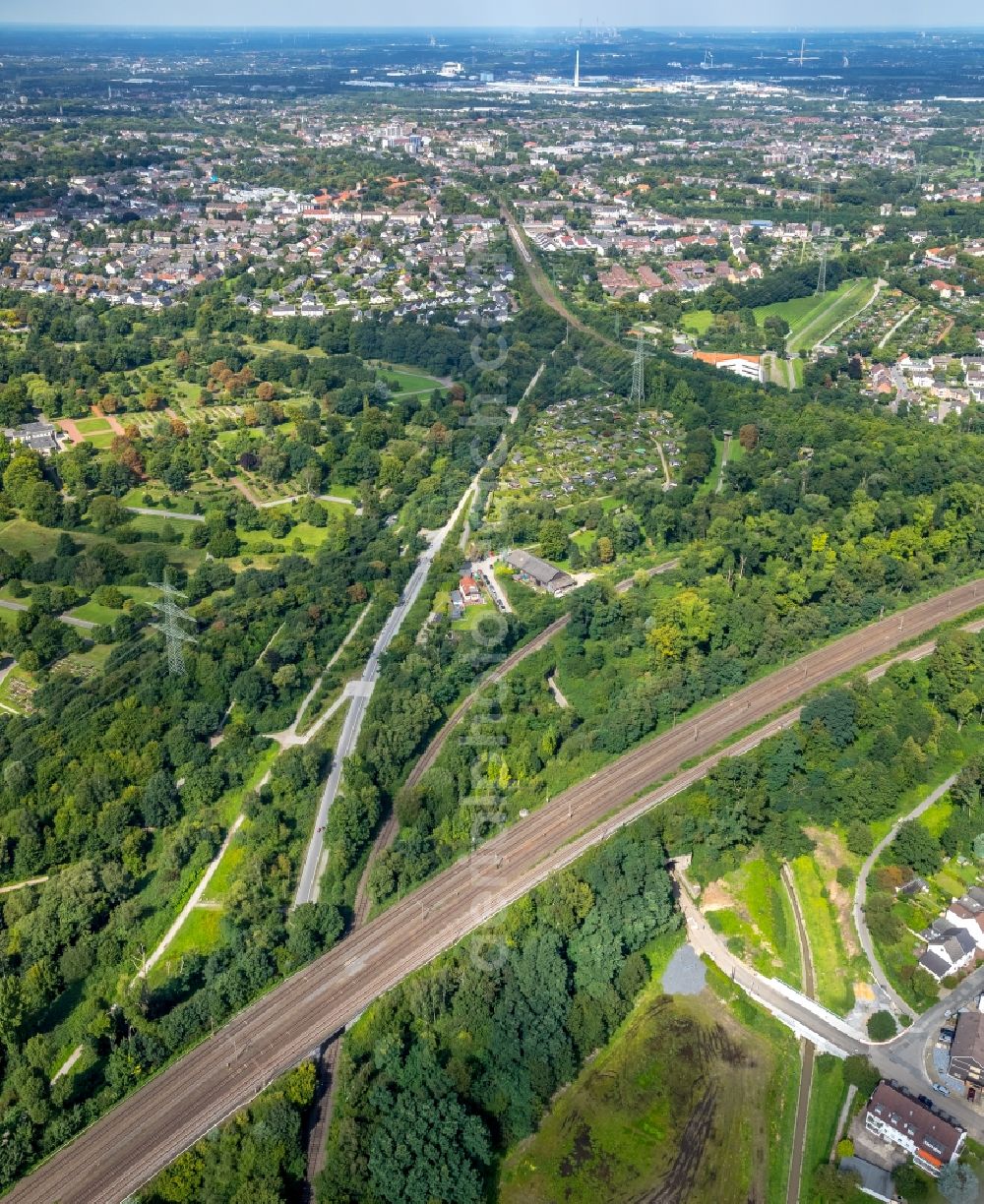 Essen from above - City area with outside districts and inner city area in Essen in the state North Rhine-Westphalia, Germany