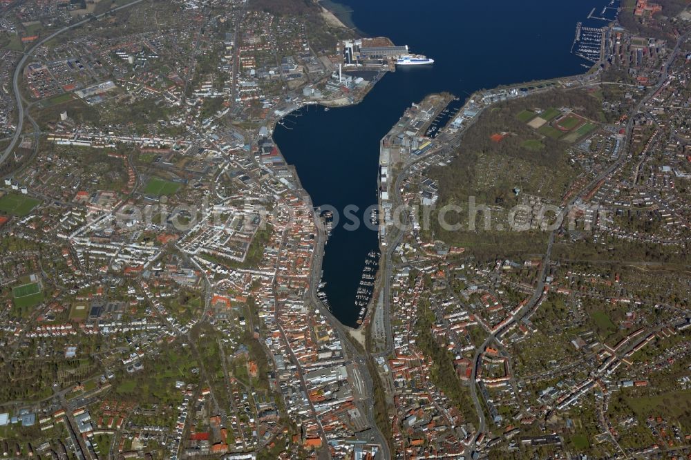 Aerial photograph Flensburg - City area with outside districts and inner city area in Flensburg in the state Schleswig-Holstein, Germany